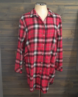 Camisa de noche Victorias Secret para mujer XL roja franela a cuadros pijama roscado plateado Foto 1 de 4