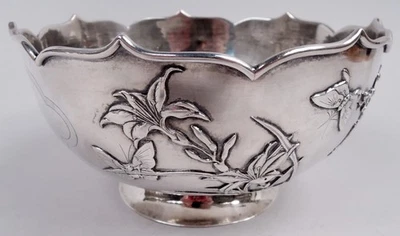 Woshing Bowl Antiguo Exportación Flor Mariposa Shanghai Plata China Foto 1 de 4
