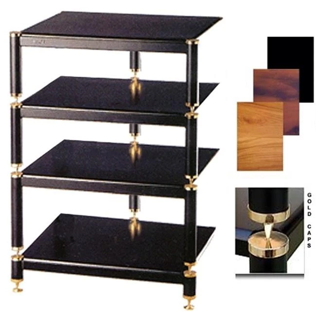 VTI Manufacturing BL304GC 3 Gold Capspike Black Poles 4 Cherry Shelves AV Stand Foto 1 de 1