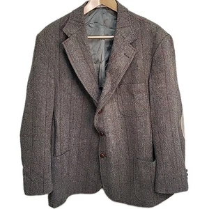 Orvis Harris Tweed Wool Blazer 48L Elbo Patch Tweed Sport Coat Brn Herringbone - Picture 1 of 19