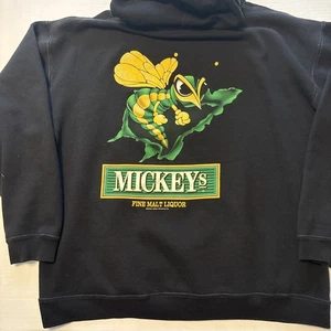 VTG MICKEY'S FINE MALT LIQUOR Men Large Black Double-Sided HORNET LOGO Hoodie - Picture 1 of 8