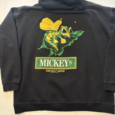 DE COLECCIÓN MICKEY'S FINE MALT LICOR Hombres Grande Negro Doble Cara HORNET LOGO Sudadera con Capucha Foto 1 de 4