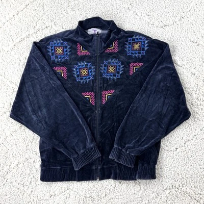 Chaqueta bordada azteca de terciopelo vintage años 80 90 para mujer mediana retro cremallera completa Foto 1 de 4