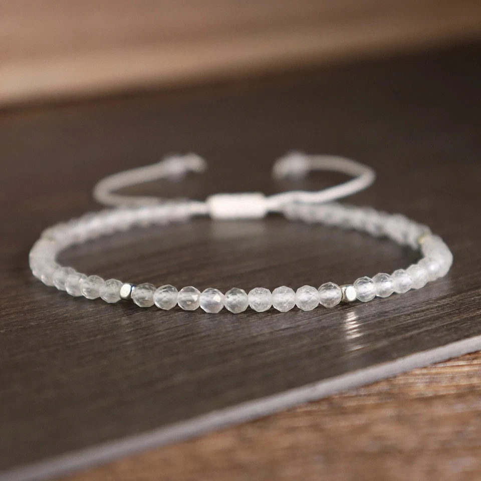 Pulsera Reiki Curativa Cristal Blanco Cuentas Cuarzo Transparente Natural 4mm Hecha a Mano Foto 1 de 2