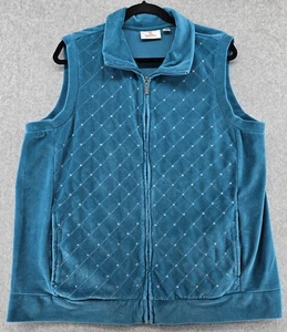Quacker Factory Womens Zip Vest Sz 1X Aqua Velvet Sparkle Bling Christmas Party - Picture 1 of 6