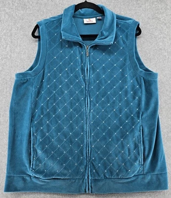 Quacker Factory Womens Zip Vest Sz 1X Aqua Velvet Sparkle Bling Christmas Party - Image 1 of 4