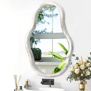 Asymmetrical Wavy Irregular Cloud Wood Frame Mirror - Modern Unique Shaped De... - Picture 1 of 7