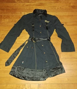 Coogi Shirt Dress Womens XL Black Utility Button Front D-Ring Satin Trim - Picture 1 of 17