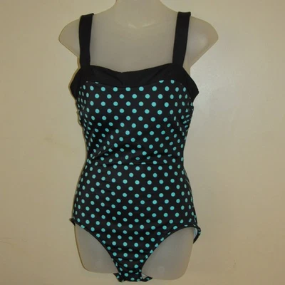 Traje de baño retro de una pieza a lunares acuáticos negros INC International Concepts talla 10 Foto 1 de 3