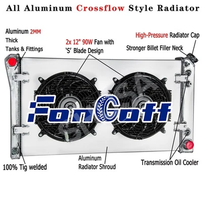 3-Row Radiator&Shroud Fan For 91-93 Chevy Caprice / 92-93 Buick Roadmaster 5.7L - Imagem 1 de 4