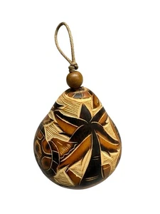 Decorazione natalizia peruviana vintage zucca albero tartaruga intagliato a mano - Foto 1 di 8