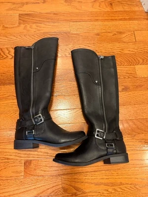 Botas para mujer GUESS de cuero negro talla 6M cremallera lateral tacón bloque zapatos hasta la rodilla Foto 1 de 4