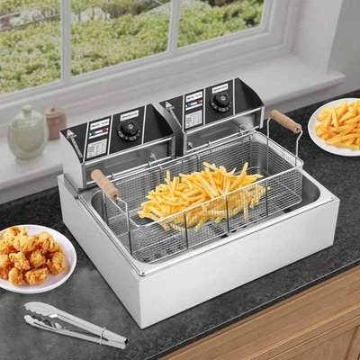 3400w Commercial Electric Deep Fryer 6l+6l Dual Tank Commercial W/ Fry Basket US