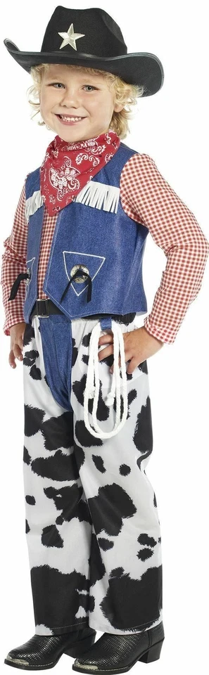 Disfraz de vaquero de Halloween con estampado de vaca Western Ropin para niños pequeño mediano 3-4 Foto 1 de 1