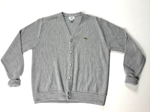 Vintage Izod Lacoste Mens Cardigan Sweater Gray Sz L 80s 90s USA Gator Logo - Picture 1 of 6