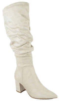 Delicious Mujeres Botas holgadas hasta la rodilla Tacones Cremallera Punta Beige GRAVEDAD-H Foto 1 de 3