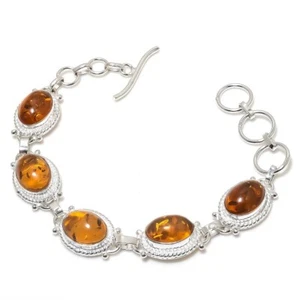 Baltic Amber Gemstone Handmade 925 Sterling Silver Jewelry Bracelet Size 7-8" - Picture 1 of 1