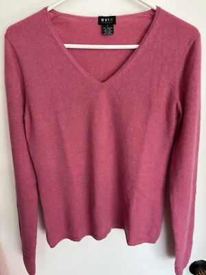 EVIE cashmere Hot  Pink V-Neck Cashmere/Wool Sweater Size L Excellent Condition - Image 1 of 4