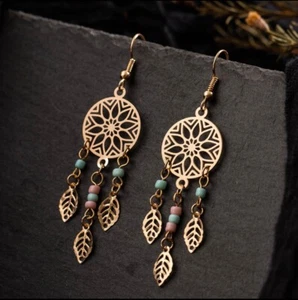 Women's Fashion Jewelry Gold Tribal Feather Dream Catcher Drop Earrings 1-197 - Picture 1 of 6