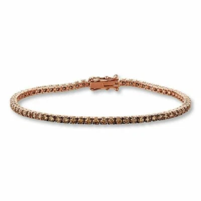 Tennis Bracelet 4Ct Round Cut Chocolate Diamond Lab Created 14K Rose Gold Finish Foto 1 de 2