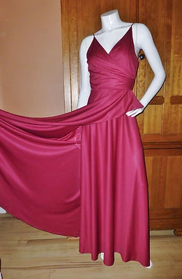 Винтажный 70-х богиня бордовый шелковистый Джерси каскадный драпировки вечернее платье макси SM - Изображение 1 из 4