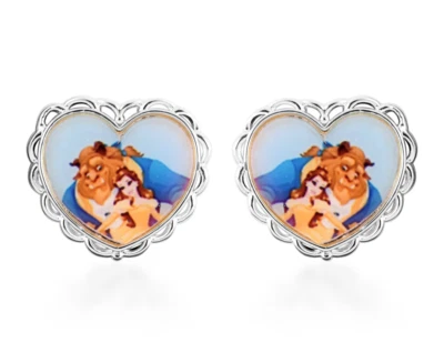 Disney La Bella y la Bestia Pequeños Aretes Corazones Plateados Finos Nuevos en Caja A6 Foto 1 de 4