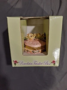 Floral Porcelain Trinket Box Pink White Gold Brand New in Box - Picture 1 of 9