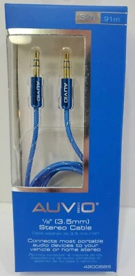 Cable auxiliar de audio estéreo de alta resistencia AUVIO de 3 pies punta dorada de 1/8" (3,5 mm) azul 4200689 Foto 1 de 4