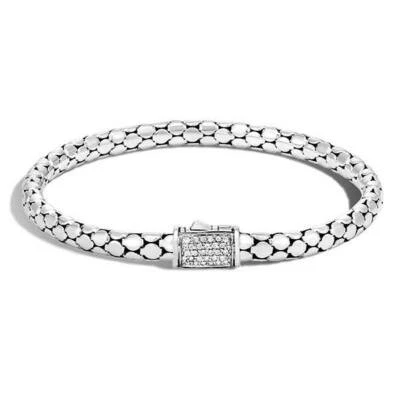 Brazalete de cadena delgada de plata con diamantes pavé de puntos JH - EE. UU. M Foto 1 de 4