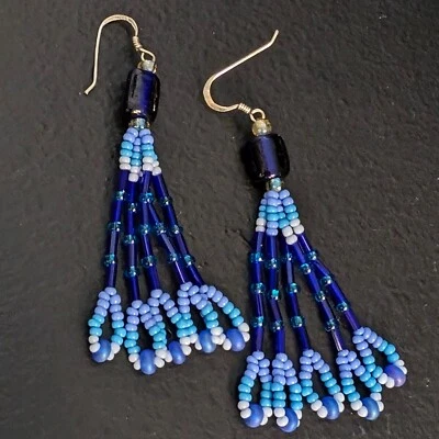 Native American Hand-crafted Glass Bead and Seed Bead Earrings - Изображение 1 из 4