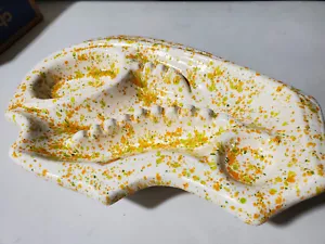 VINTAGE ~ CERAMIC ASHTRAY ~ HUGE ~ 1960s ~ AVOCADO GREEN / ORANGE / WHITE - Picture 1 of 10