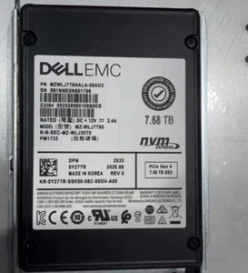 DELL Samsung PM1733 7.68TB 0Y27TR nvme 2.5" U.2 MZ-WLJ7T60 MZWLJ7T6HALA-00AD3 - Picture 1 of 2