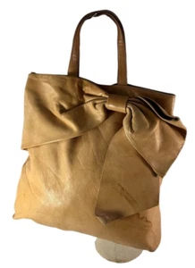 Vintage Genuine Red VALENTINO Tan Leather Tote Bag Bow - Picture 1 of 10