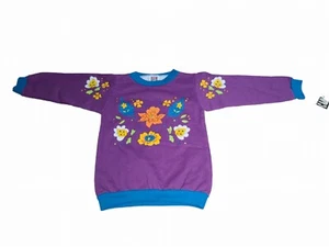VINTAGE RED CAMEL SWEATSHIRT GIRLS SIZE 4 FLORAL COLORBLOCK 90S PULLOVER SWEATER - Picture 1 of 8