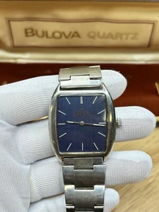 Vintage Blue Dial Rectangular 1970's Bulova Accutron 2183 Watch w/ Box - Picture 1 of 14