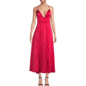 AREA STARS Damen rotes Tailored Fit Satin Midikleid Größe Large / L - NEU - Bild 1 von 10