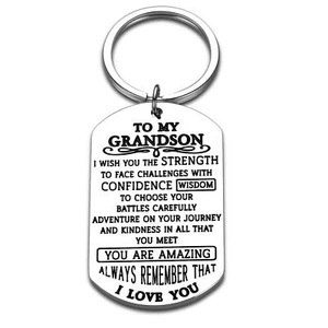 Grandson Keychain Gifts From Grandma Grandpa Grandparents Nana To My Grandson In - Picture 1 of 7