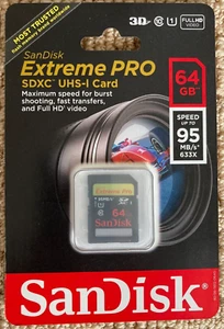 NEW SanDisk Extreme PRO 64GB SDXC UHS-I Memory Card 95 MB/s (SDSDXP-064G-A46) - Picture 1 of 2