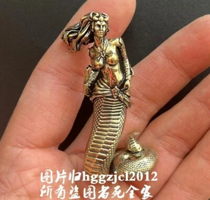 2.4" Brass Snake Girl Statue Art Beauty Hot Model Artworks Collection Home Decor - Picture 1 of 6