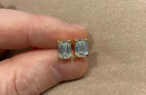 2.0  Carat Lab Created Diamond Emerald Cut Stud Earrings In 14k Gold Plated 925 - Picture 1 of 6