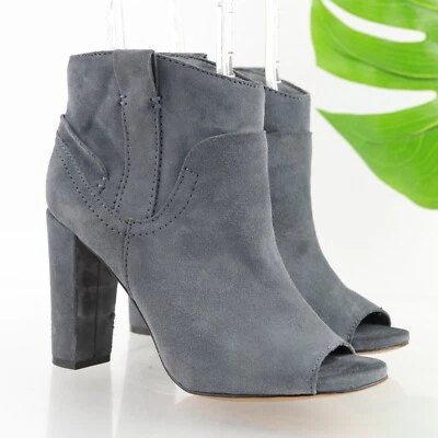 Sandália Feminina Vince Camuto Camey Tamanho 7 Biqueira Aberta Salto Bloco Botinha Camurça Azul - Imagem 1 de 4