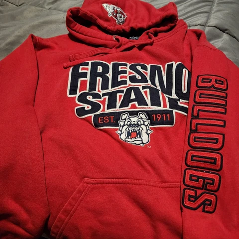 Fresno State Bulldogs Hoodie Mens Large Red Pullover Sweater Sweatshirt Spellout Cover