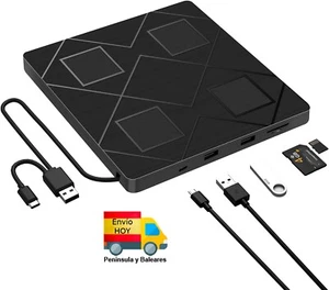 GRABADORA DVD CD Y LECTOR TARJETAS Y HUB USB 3.0 Y USB-C EXTERNO Win 7/8/10/11 - Imagen 1 de 7