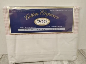 Springs Cotton Elegance 200 Thread Twin Flat Sheet white w/pink checkered print - Picture 1 of 6