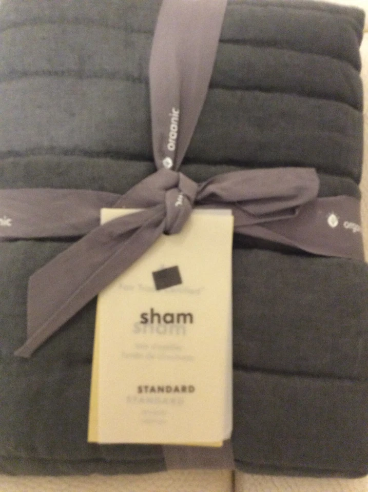 West Elm 1 European Flax Linen Quilted Std Sham Linework Graphite Gray European - Image 1 of 1