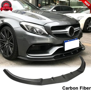 For Mercedes Benz W205 C63 15-21 REAL CARBON FIBER Front Bumper Lip Spoiler - Picture 1 of 12