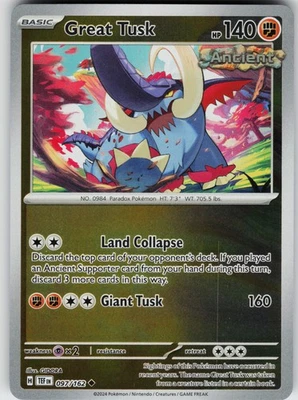 Pokemon Great Tusk 097/162 SV05: Temporal Forces NM Reverse Holo card - Image 1 of 2