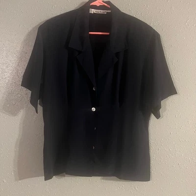 Blusa para mujer Anne Klein negra 100 % seda femenina oficina de negocios vintage talla 10 Foto 1 de 4