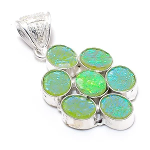 Ciondolo gioiello in argento sterling 925 fatto a mano con pietra preziosa op... - Foto 1 di 5