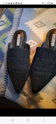 Charles David Women Porter Pointed Toe Mule Flats Size 8 Embossed Black Suede - Image 1 of 3